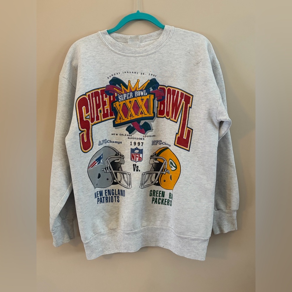 1997 Vintage Super Bowl XXXI Patriots Vs Packers Long Sleeve Sweater Sweatshirt
